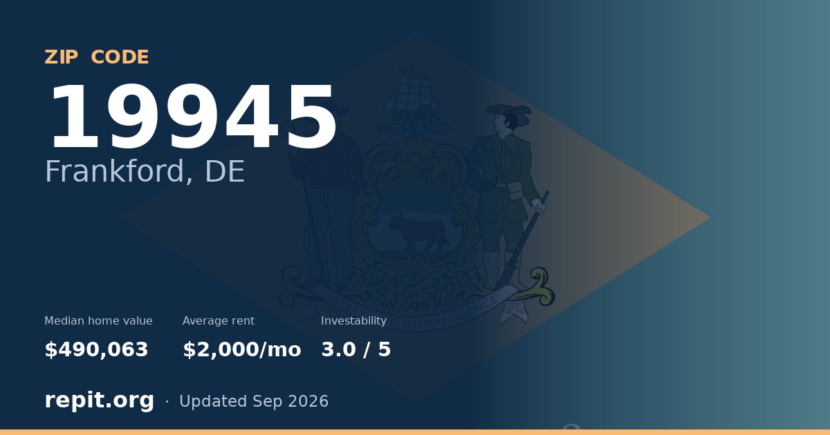 ZIP code 19945 (Frankford, DE) — median home value $490,063, average rent $2,000/mo