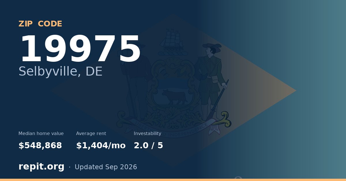 ZIP code 19975 (Selbyville, DE) — median home value $548,868, average rent $1,404/mo