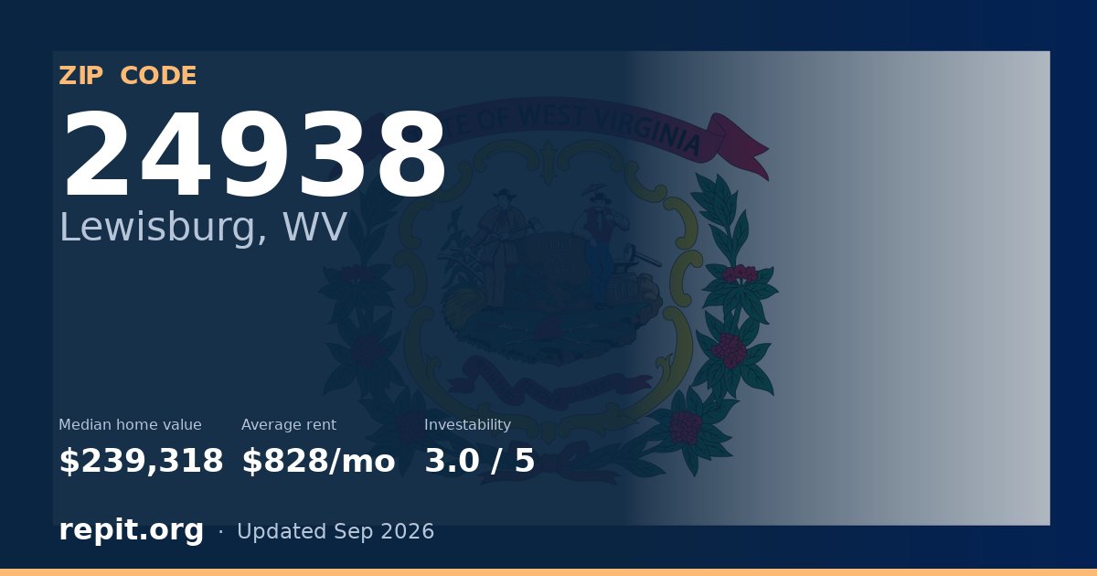 ZIP code 24938 (Lewisburg, WV) — median home value $239,318, average rent $828/mo