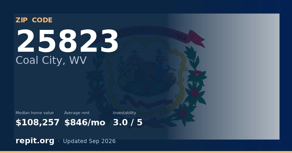 ZIP code 25823 (Coal City, WV) — median home value $108,257, average rent $846/mo