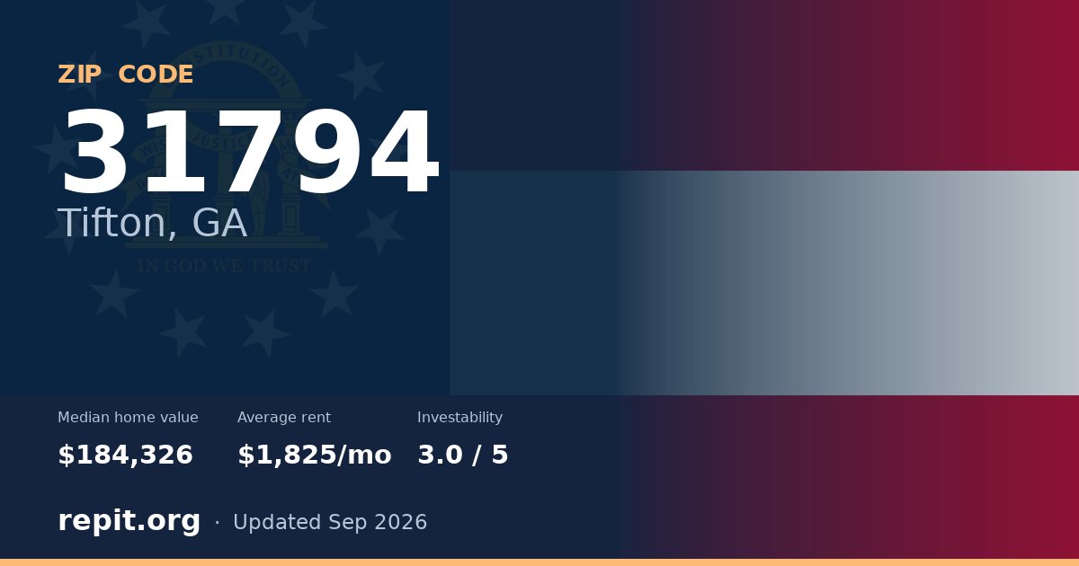 ZIP code 31794 (Tifton, GA) — median home value $184,326, average rent $1,825/mo