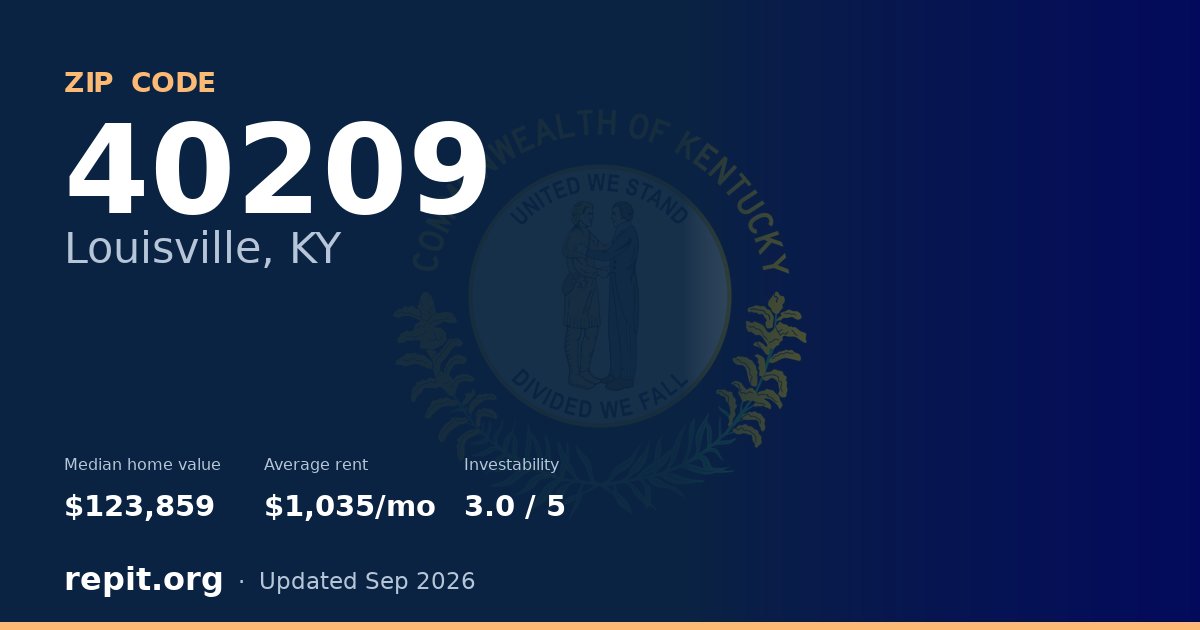 ZIP code 40209 (Louisville, KY) — median home value $123,859, average rent $1,035/mo