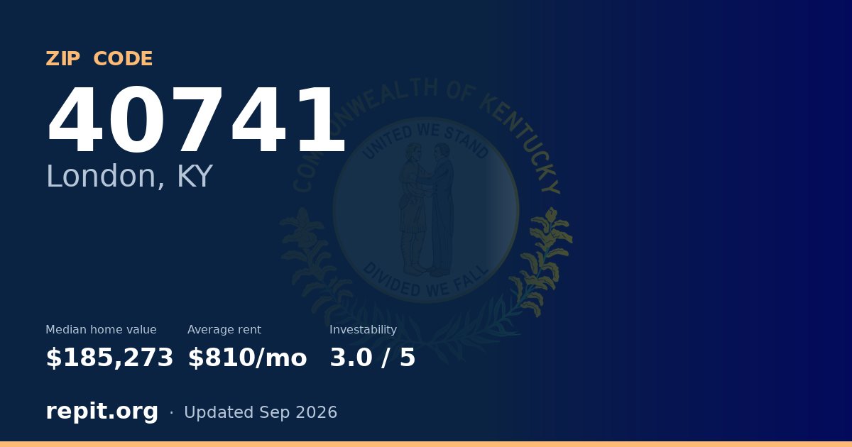 ZIP code 40741 (London, KY) — median home value $185,273, average rent $810/mo
