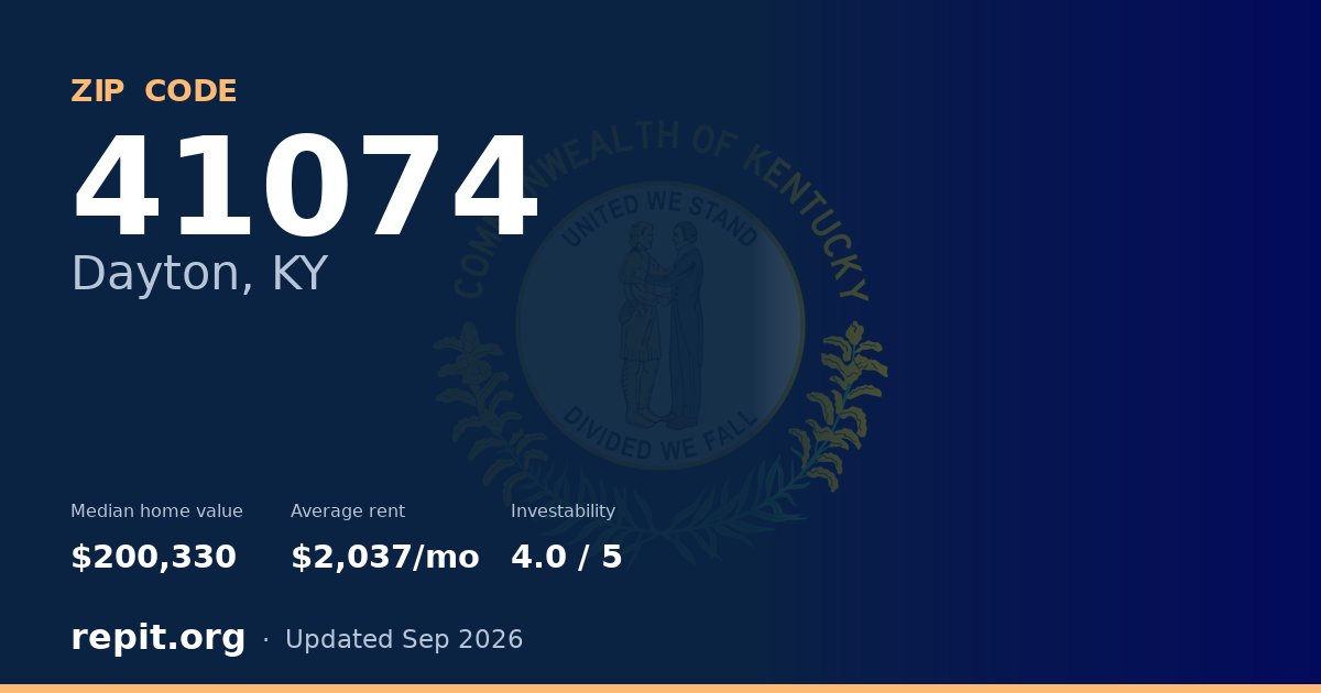 ZIP code 41074 (Dayton, KY) — median home value $200,330, average rent $2,037/mo
