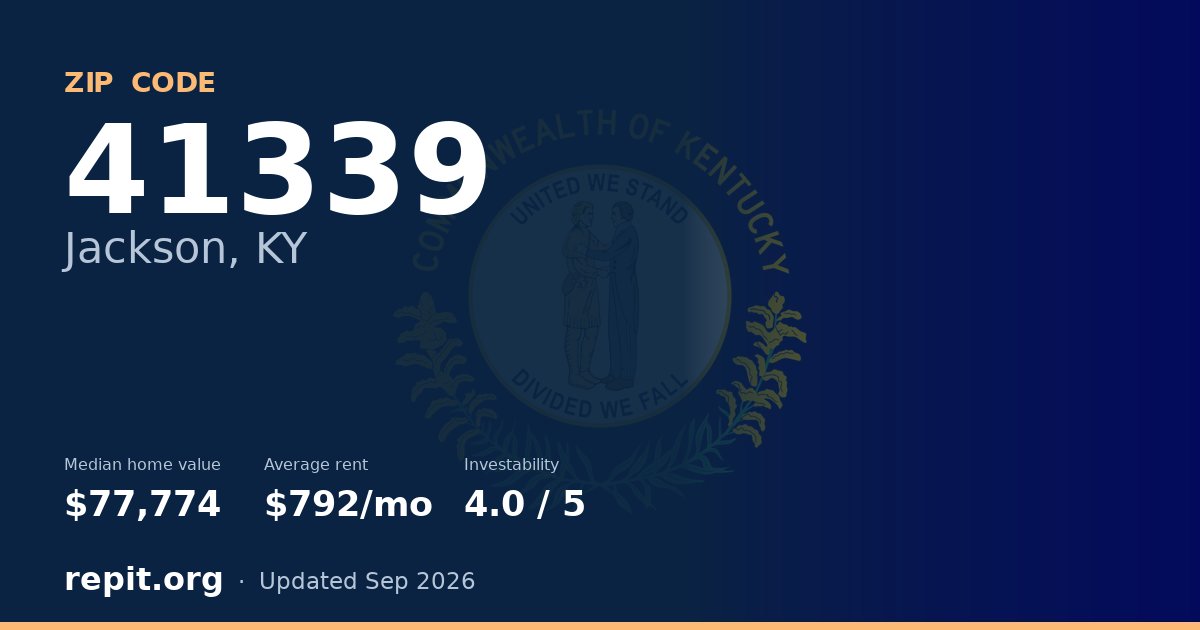 ZIP code 41339 (Jackson, KY) — median home value $77,774, average rent $792/mo