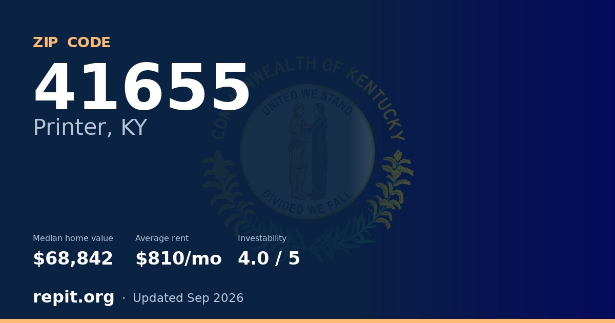 ZIP code 41655 (Printer, KY) — median home value $68,842, average rent $810/mo
