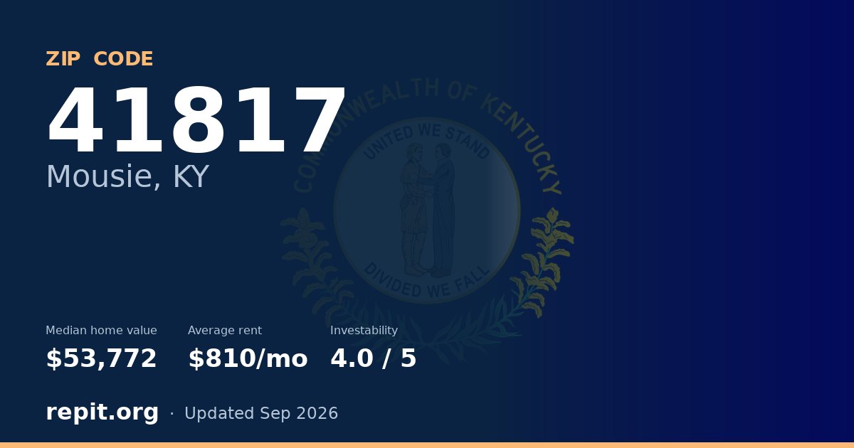 ZIP code 41817 (Mousie, KY) — median home value $53,772, average rent $810/mo