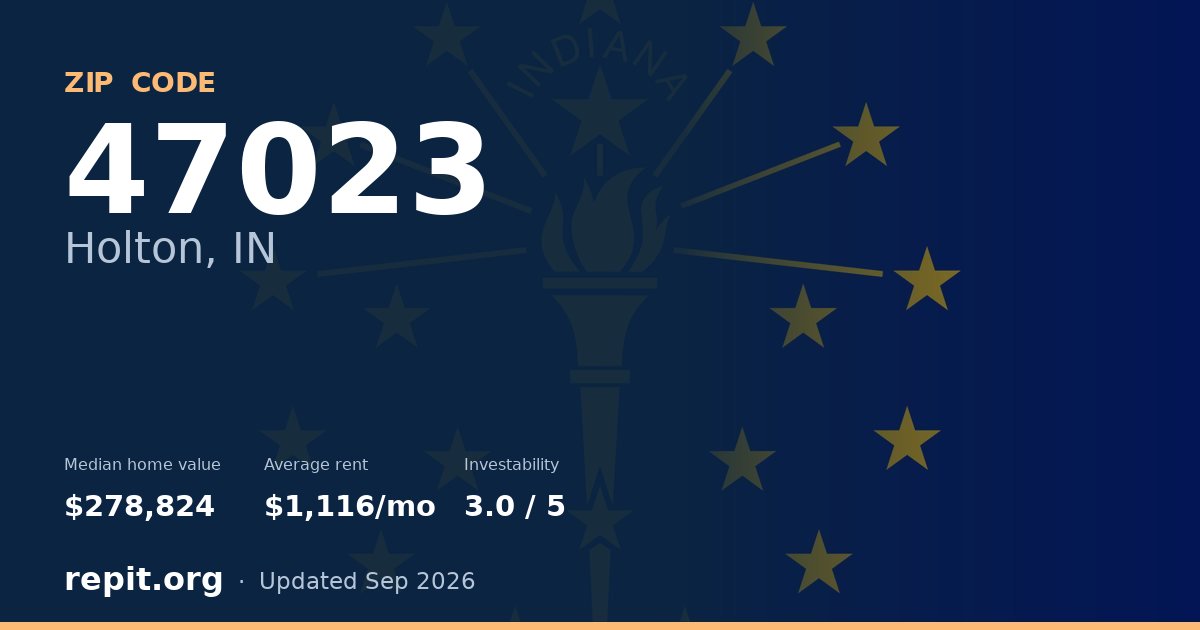 ZIP code 47023 (Holton, IN) — median home value $278,824, average rent $1,116/mo