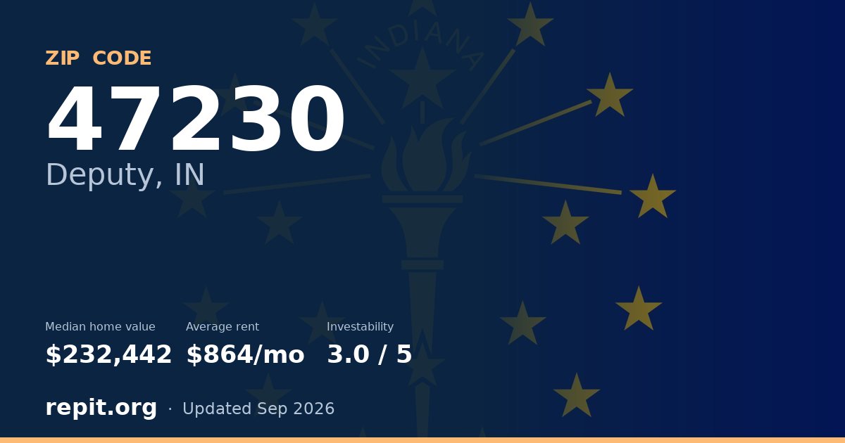 ZIP code 47230 (Deputy, IN) — median home value $232,442, average rent $864/mo
