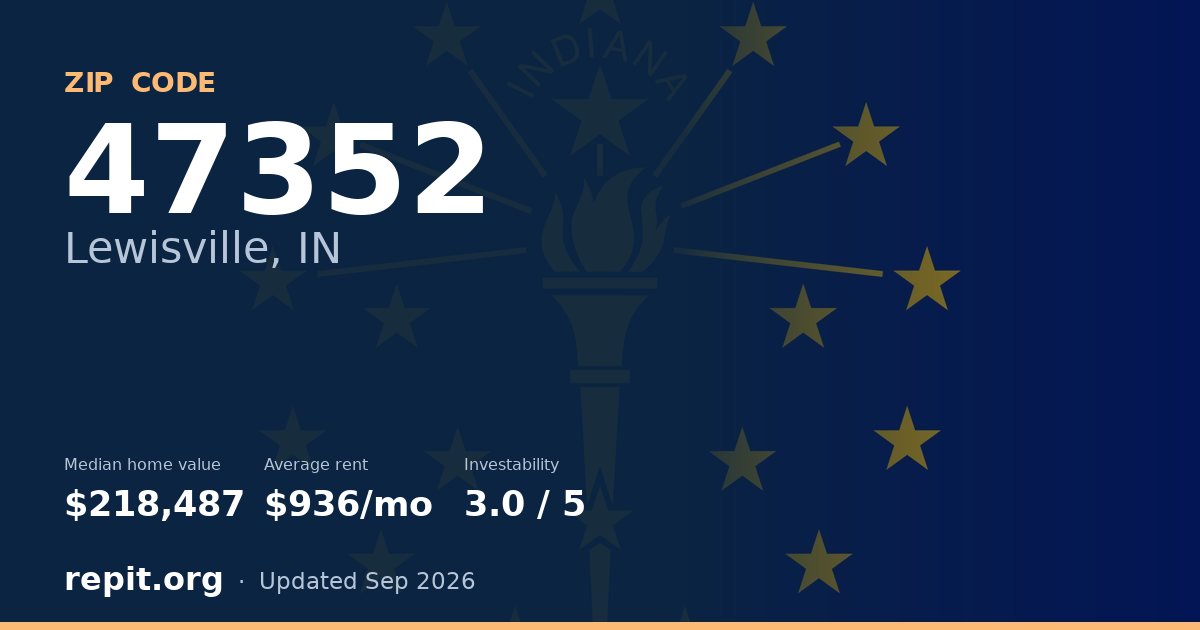 ZIP code 47352 (Lewisville, IN) — median home value $218,487, average rent $936/mo