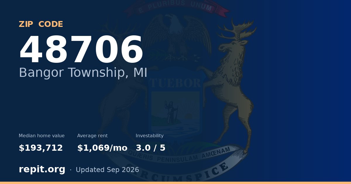ZIP code 48706 (Bangor Township, MI) — median home value $193,712, average rent $1,069/mo