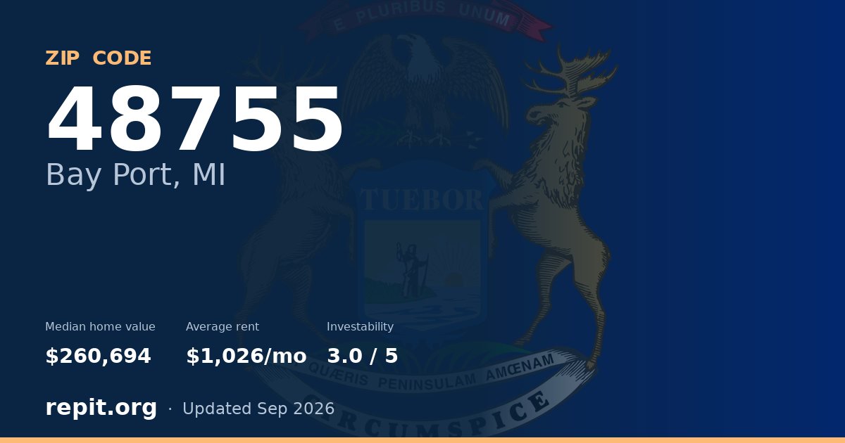 ZIP code 48755 (Bay Port, MI) — median home value $260,694, average rent $1,026/mo