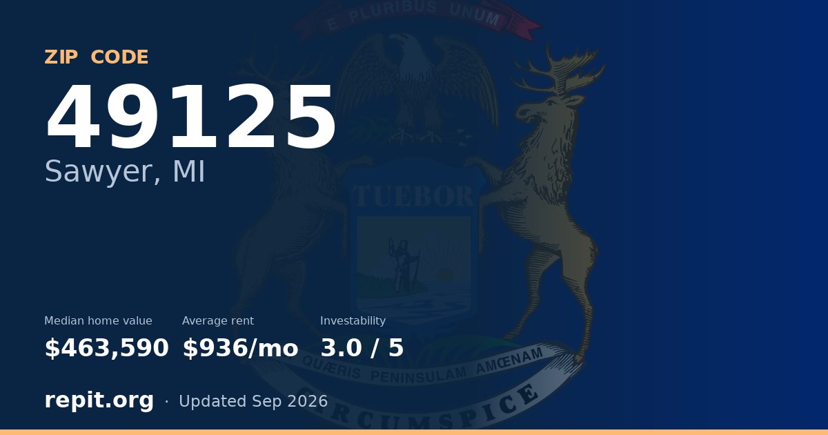 ZIP code 49125 (Sawyer, MI) — median home value $463,590, average rent $936/mo