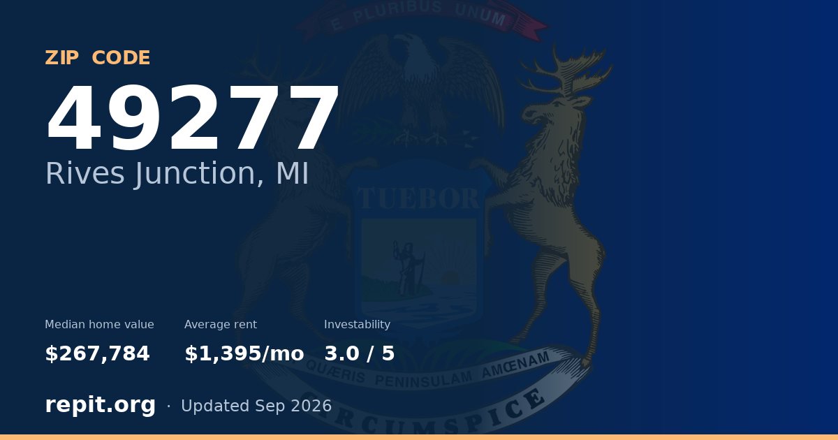 ZIP code 49277 (Rives Junction, MI) — median home value $267,784, average rent $1,395/mo
