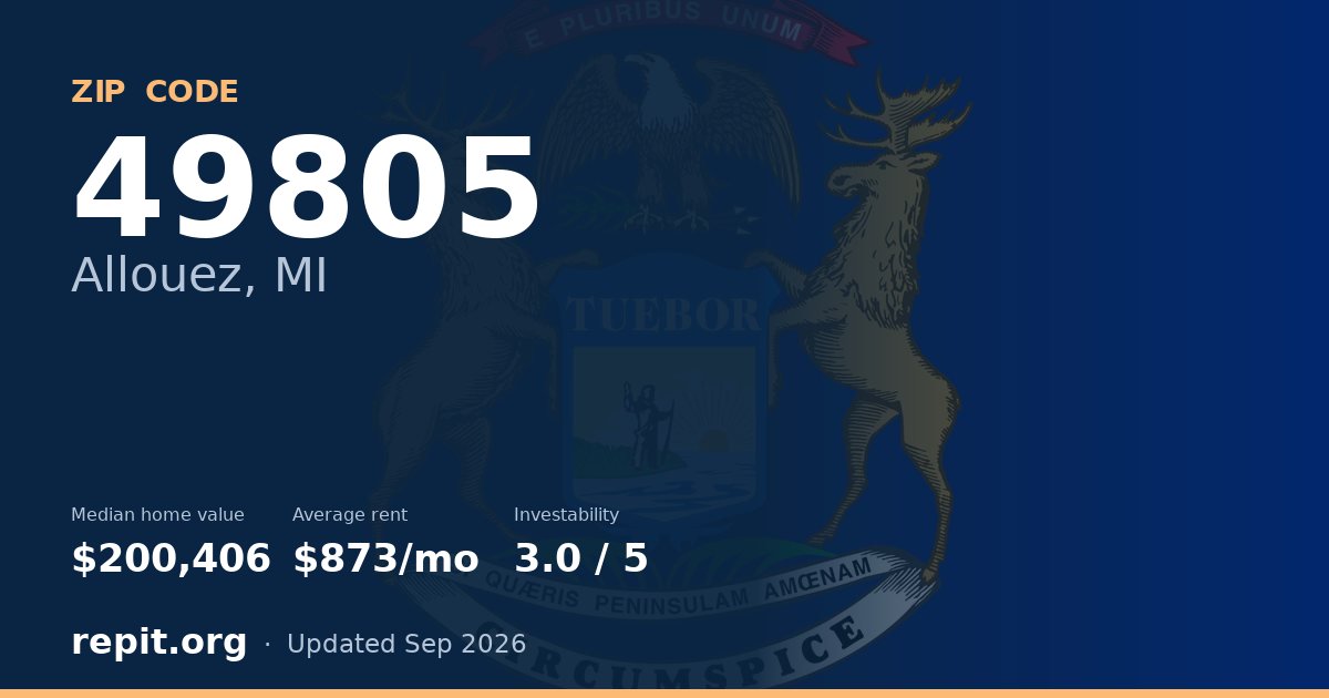 ZIP code 49805 (Allouez, MI) — median home value $200,406, average rent $873/mo