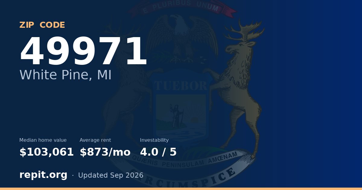 ZIP code 49971 (White Pine, MI) — median home value $103,061, average rent $873/mo