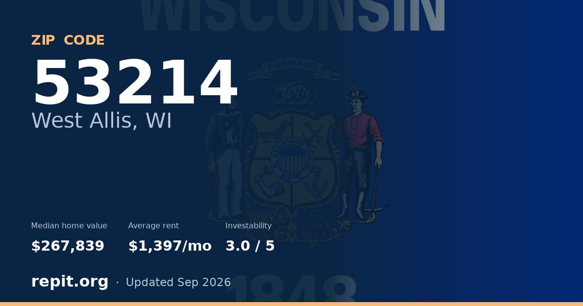 ZIP code 53214 (West Allis, WI) — median home value $267,839, average rent $1,397/mo