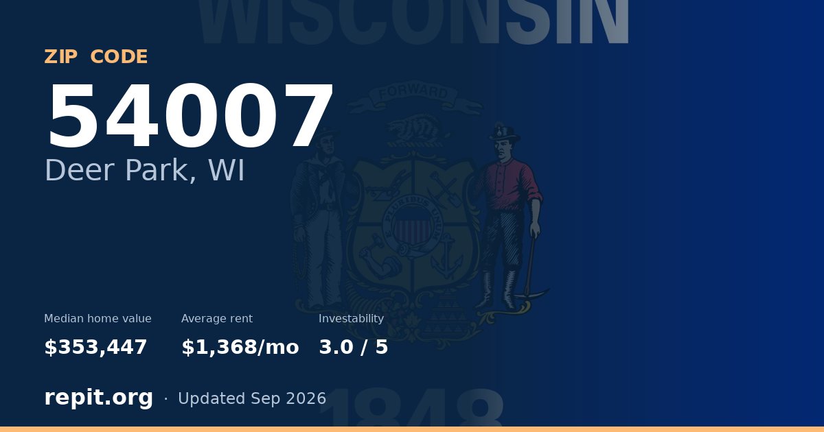 ZIP code 54007 (Deer Park, WI) — median home value $353,447, average rent $1,368/mo