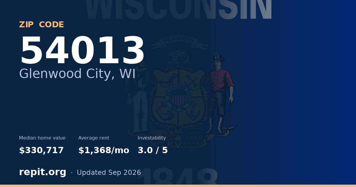 ZIP code 54013 (Glenwood City, WI) — median home value $330,717, average rent $1,368/mo