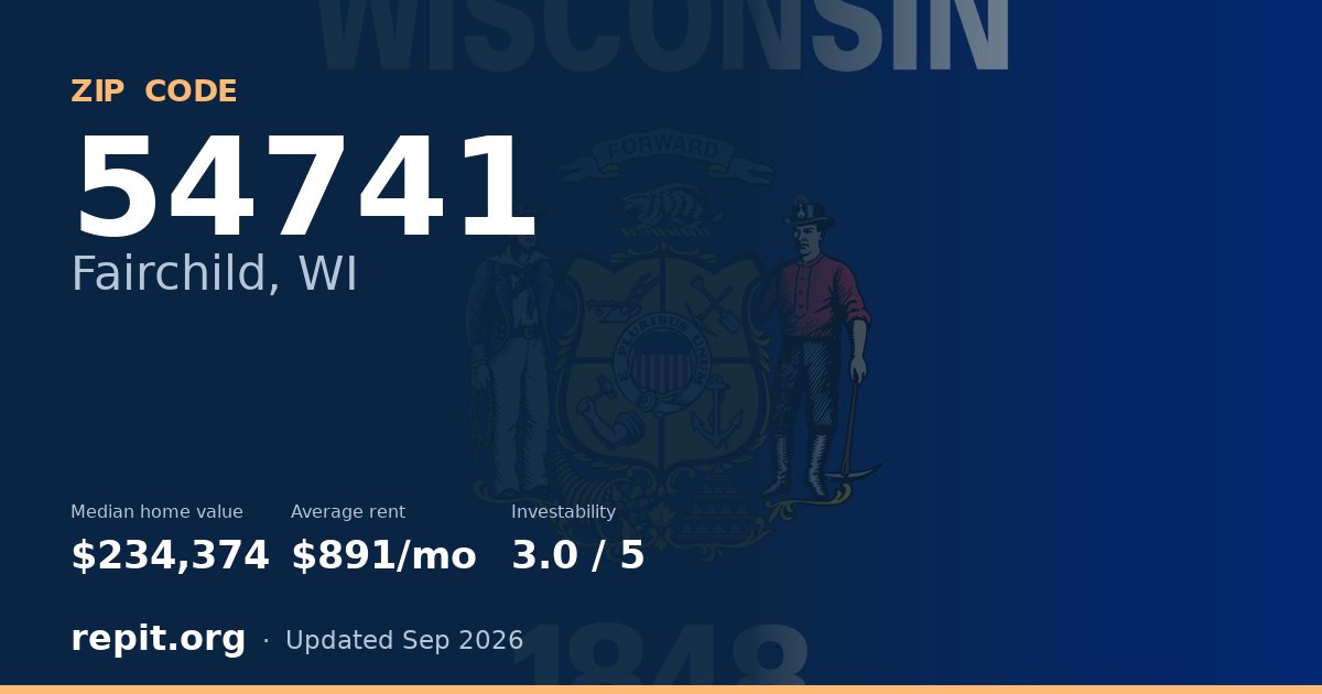 ZIP code 54741 (Fairchild, WI) — median home value $234,374, average rent $891/mo