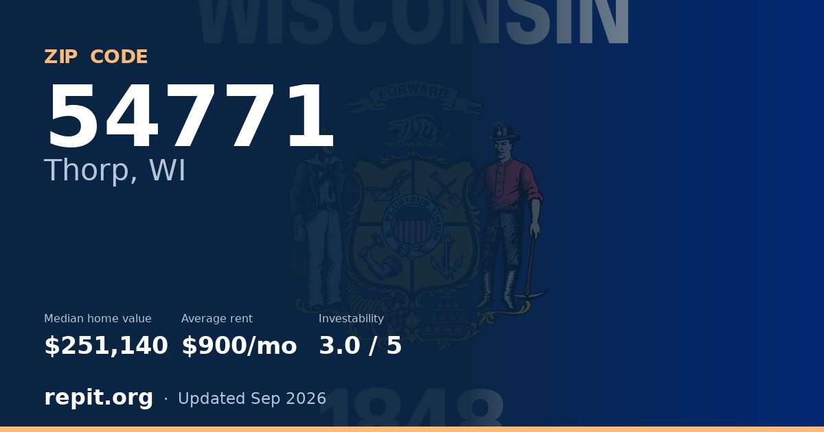 ZIP code 54771 (Thorp, WI) — median home value $251,140, average rent $900/mo