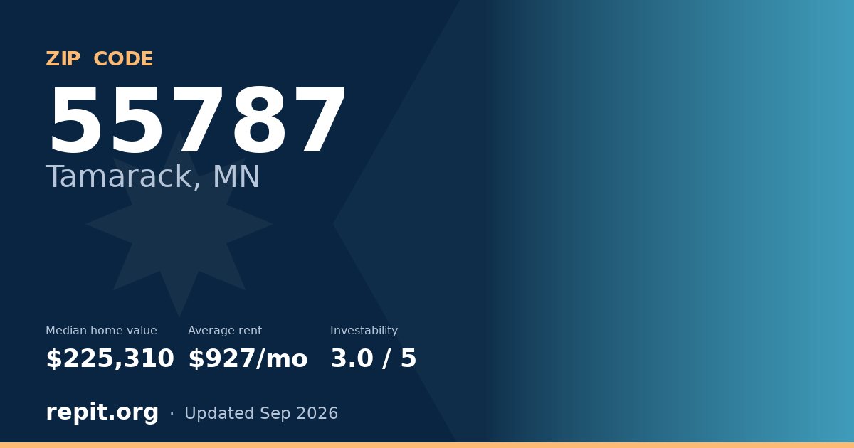 ZIP code 55787 (Tamarack, MN) — median home value $225,310, average rent $927/mo