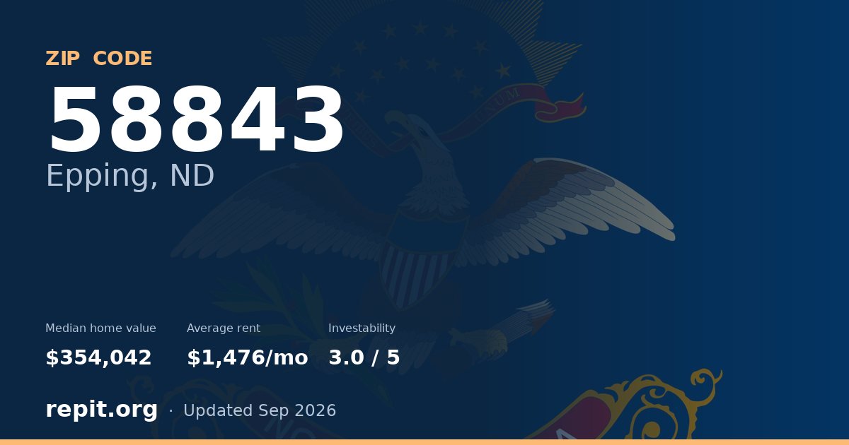 ZIP code 58843 (Epping, ND) — median home value $354,042, average rent $1,476/mo