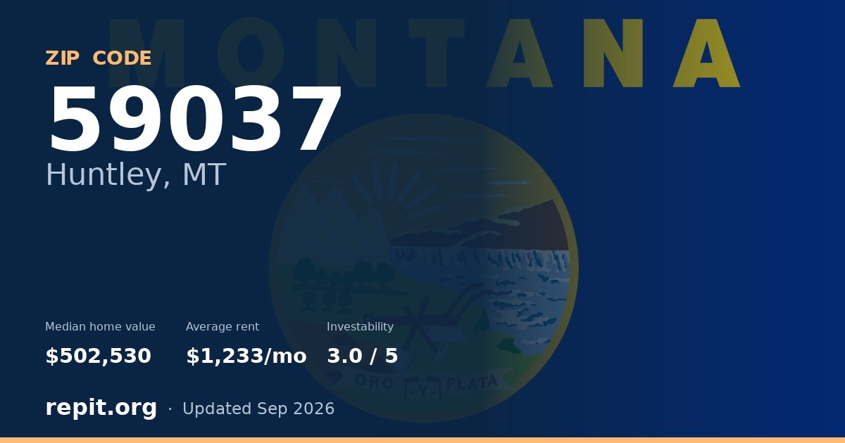 ZIP code 59037 (Huntley, MT) — median home value $502,530, average rent $1,233/mo