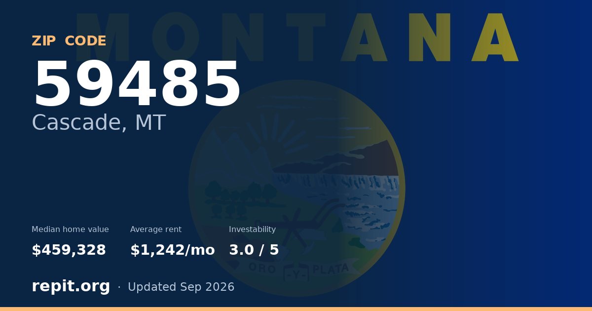 ZIP code 59485 (Cascade, MT) — median home value $459,328, average rent $1,242/mo