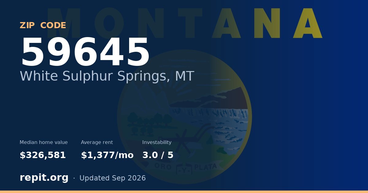 ZIP code 59645 (White Sulphur Springs, MT) — median home value $326,581, average rent $1,377/mo