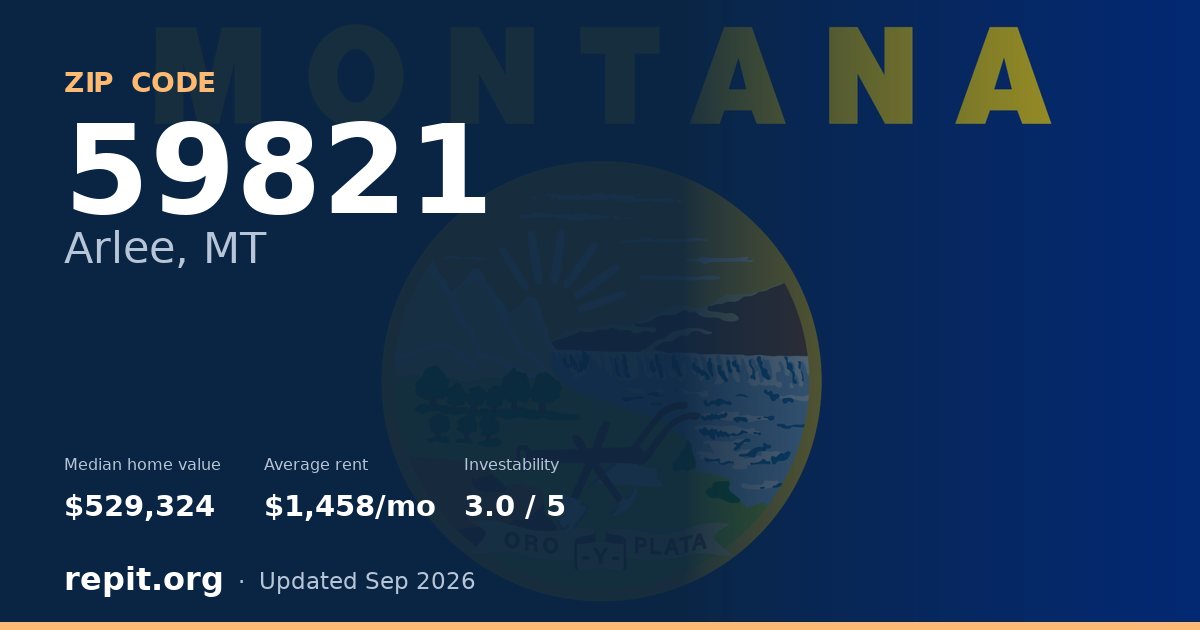ZIP code 59821 (Arlee, MT) — median home value $529,324, average rent $1,458/mo