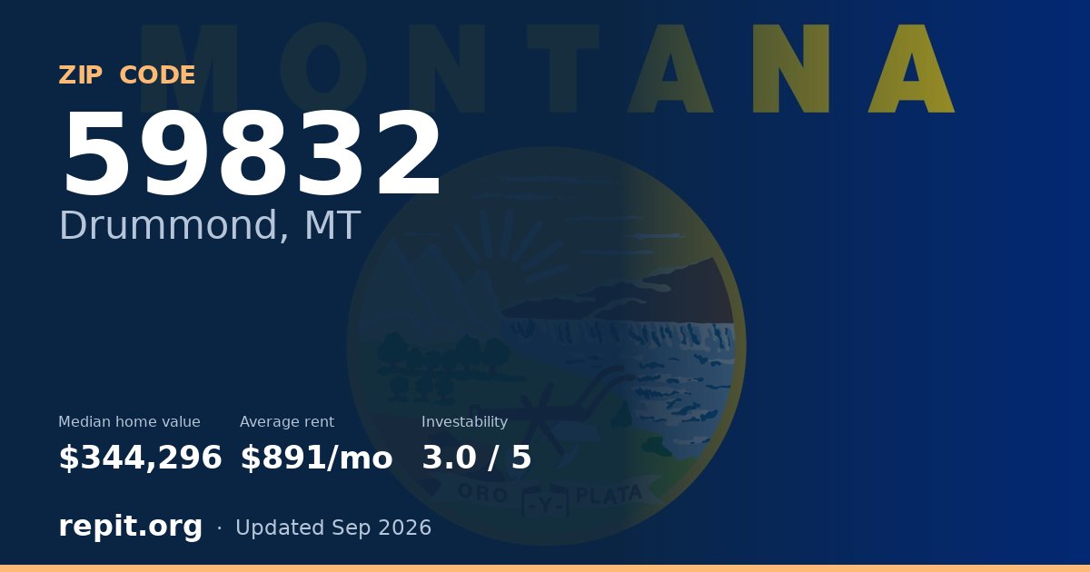 ZIP code 59832 (Drummond, MT) — median home value $344,296, average rent $891/mo