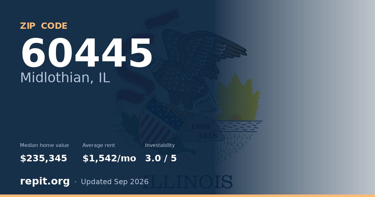 ZIP code 60445 (Midlothian, IL) — median home value $235,345, average rent $1,542/mo