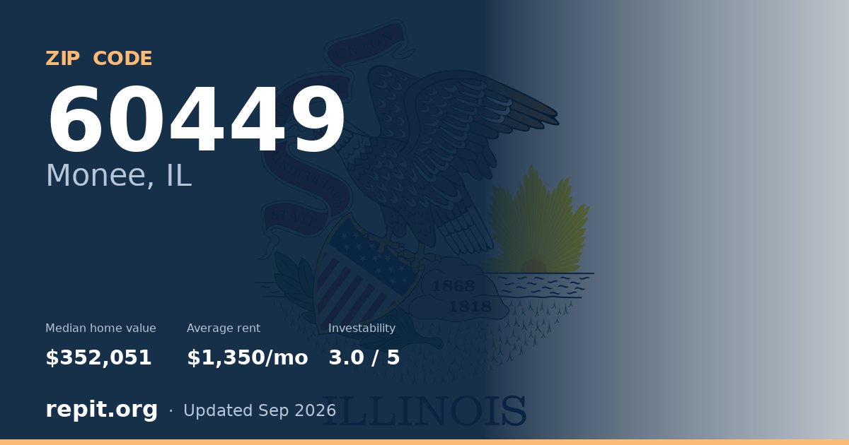 ZIP code 60449 (Monee, IL) — median home value $352,051, average rent $1,350/mo