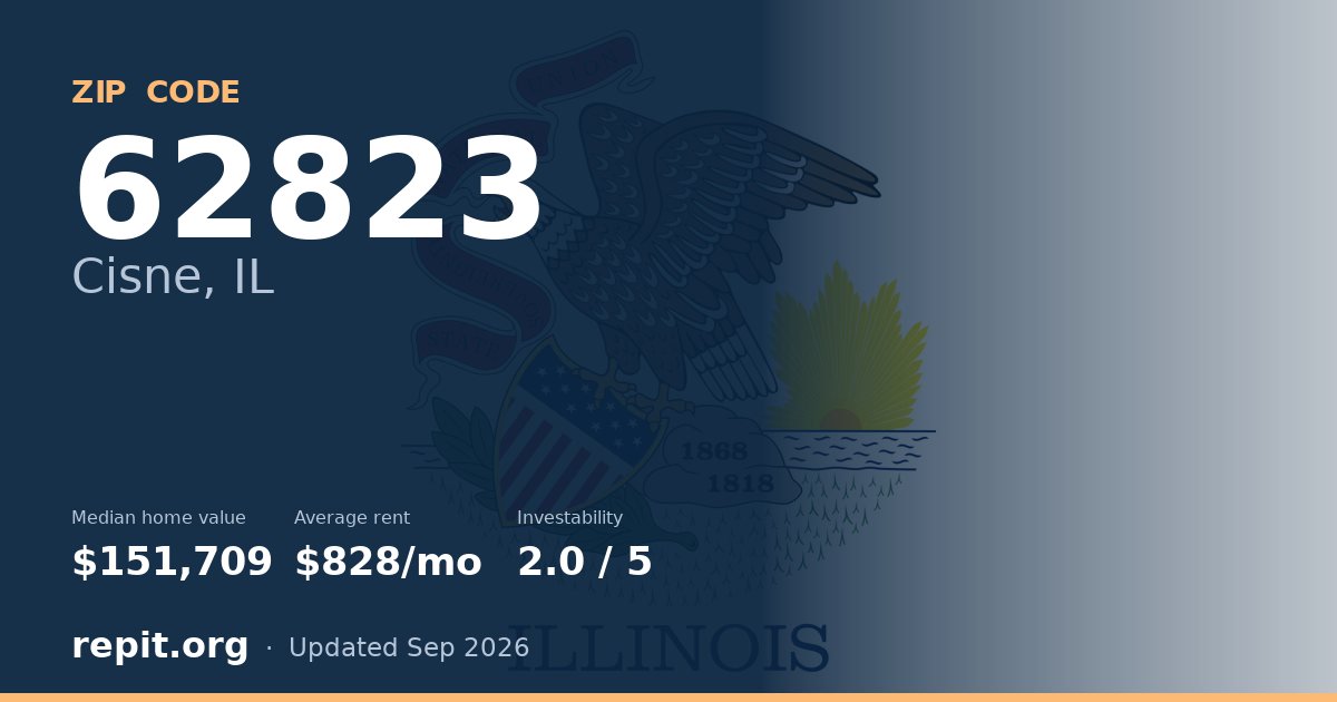 ZIP code 62823 (Cisne, IL) — median home value $151,709, average rent $828/mo