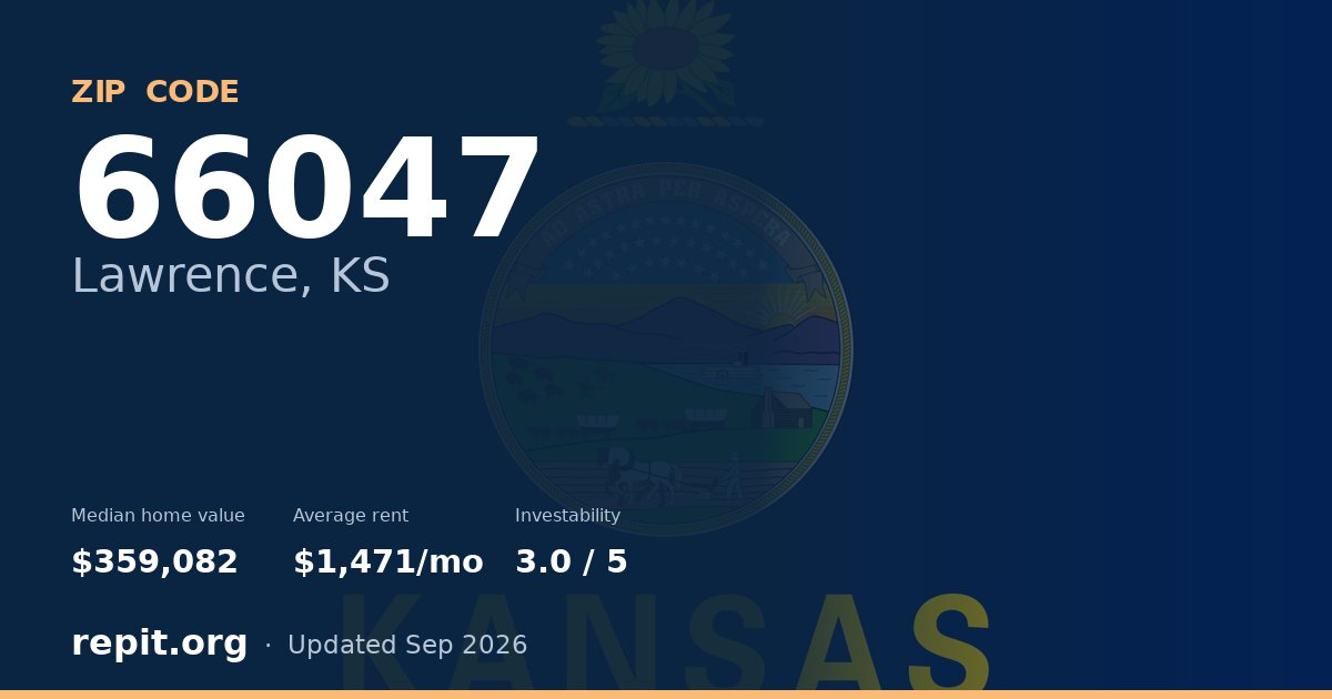 ZIP code 66047 (Lawrence, KS) — median home value $359,082, average rent $1,471/mo
