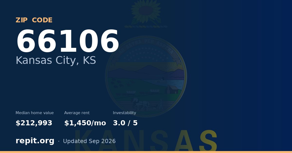 ZIP code 66106 (Kansas City, KS) — median home value $212,993, average rent $1,450/mo