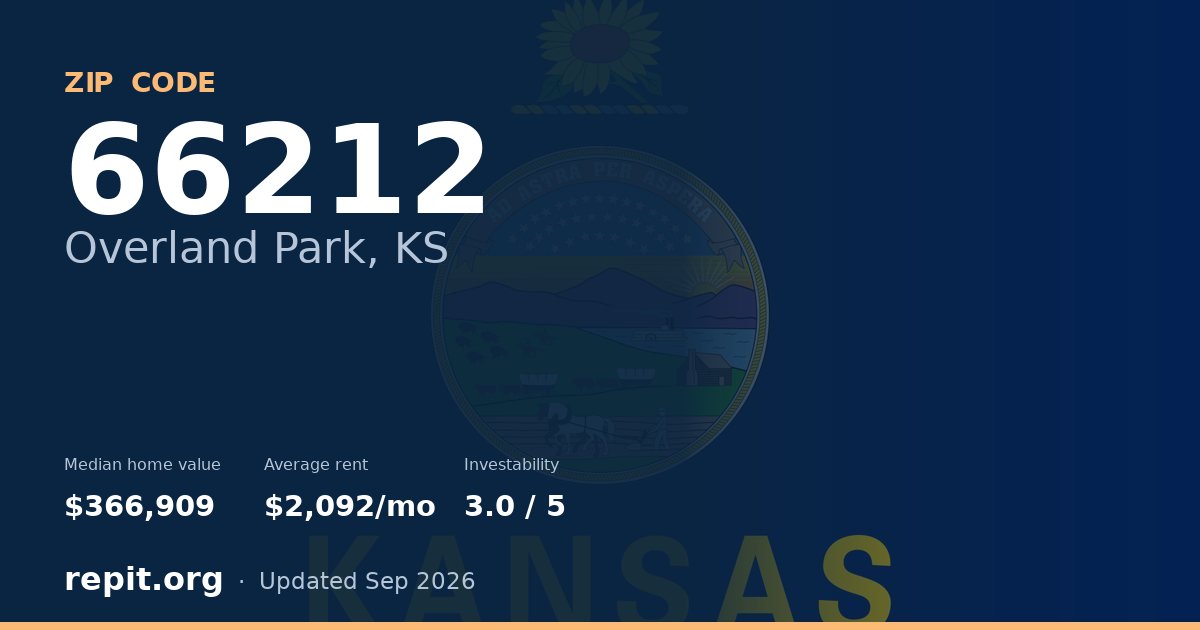 ZIP code 66212 (Overland Park, KS) — median home value $366,909, average rent $2,092/mo