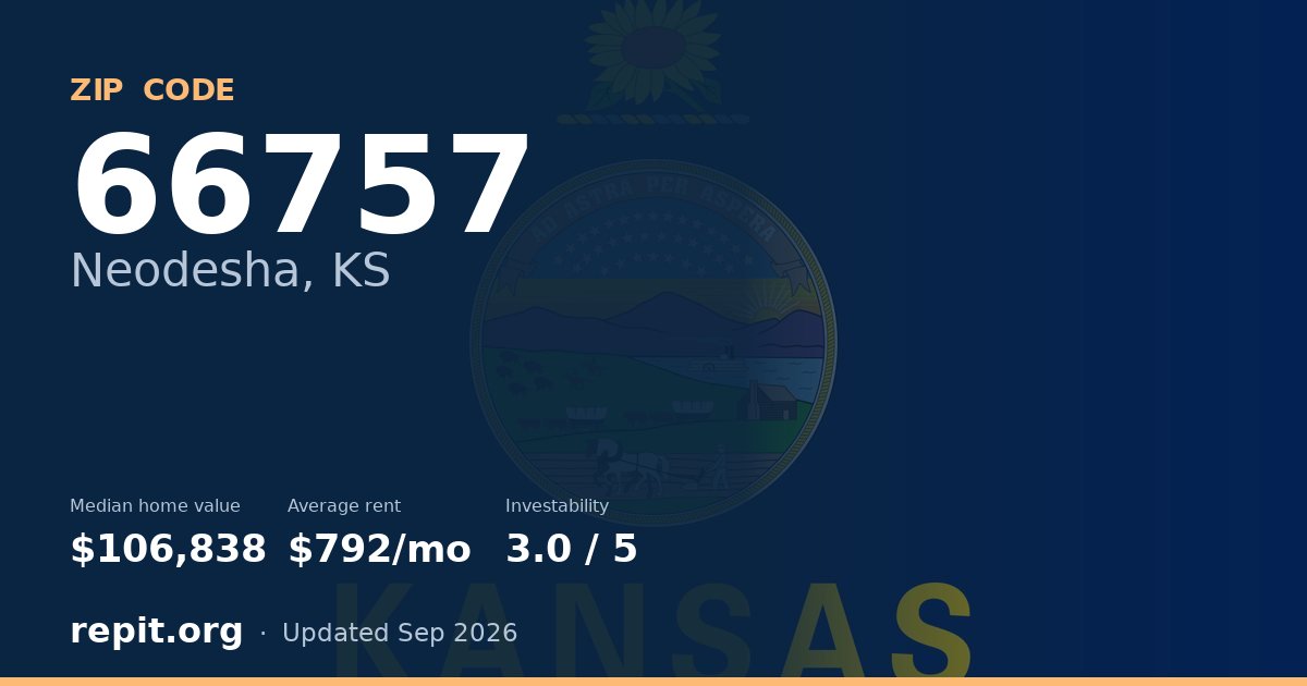 ZIP code 66757 (Neodesha, KS) — median home value $106,838, average rent $792/mo