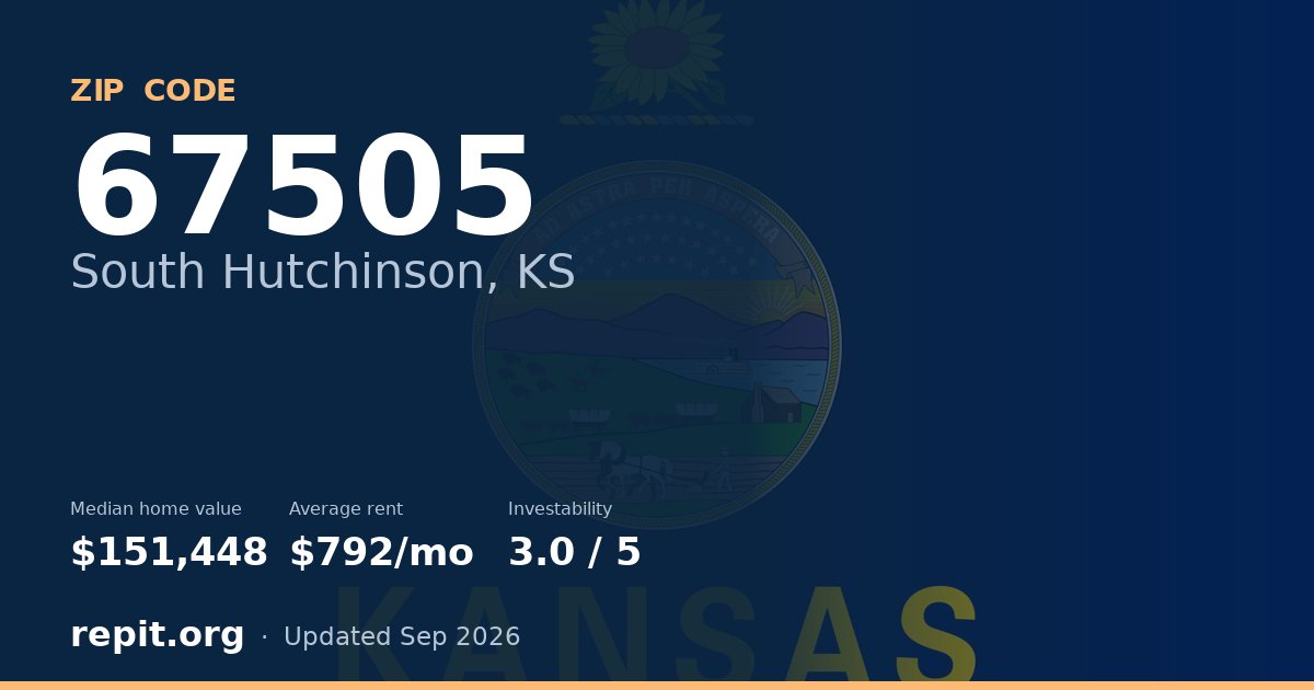 ZIP code 67505 (South Hutchinson, KS) — median home value $151,448, average rent $792/mo