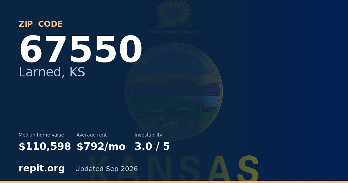 ZIP code 67550 (Larned, KS) — median home value $110,598, average rent $792/mo