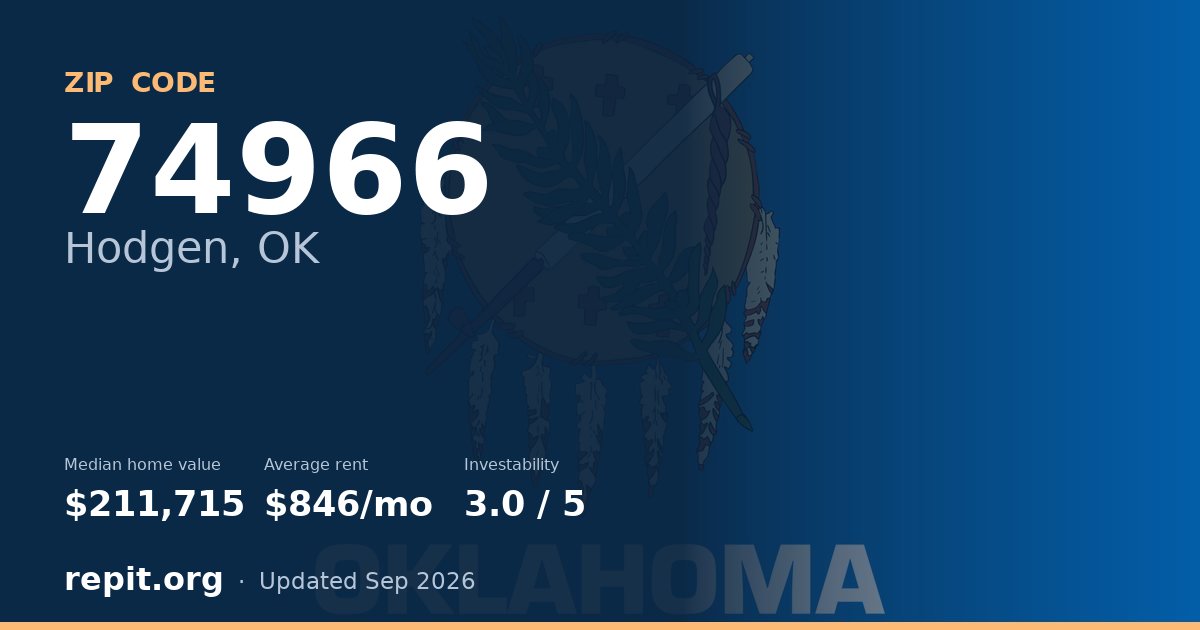 ZIP code 74966 (Hodgen, OK) — median home value $211,715, average rent $846/mo