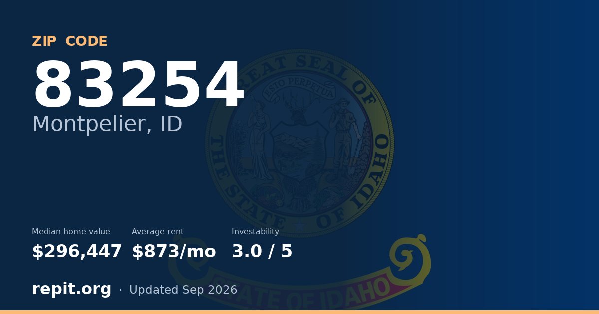 ZIP code 83254 (Montpelier, ID) — median home value $296,447, average rent $873/mo
