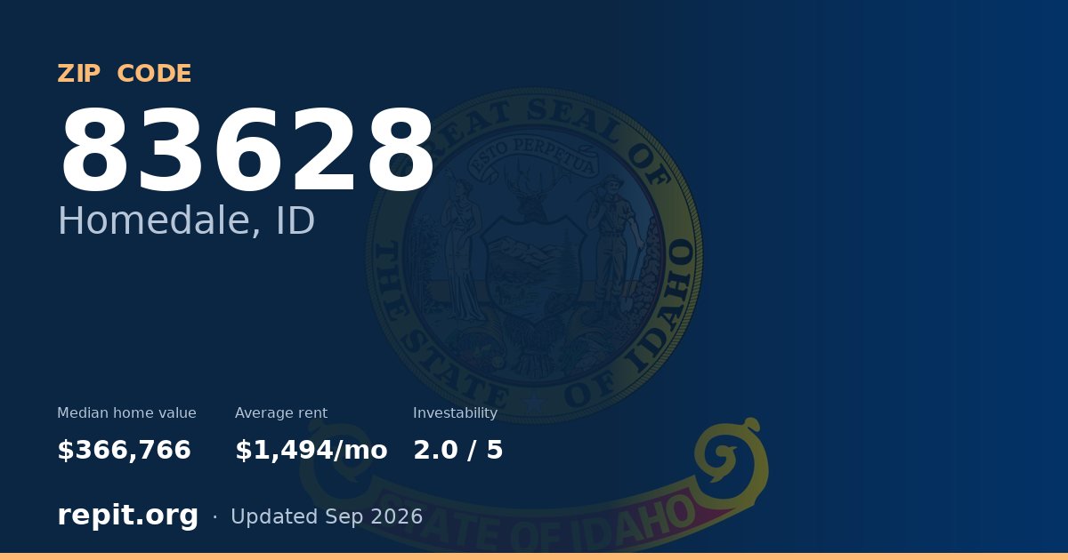 ZIP code 83628 (Homedale, ID) — median home value $366,766, average rent $1,494/mo