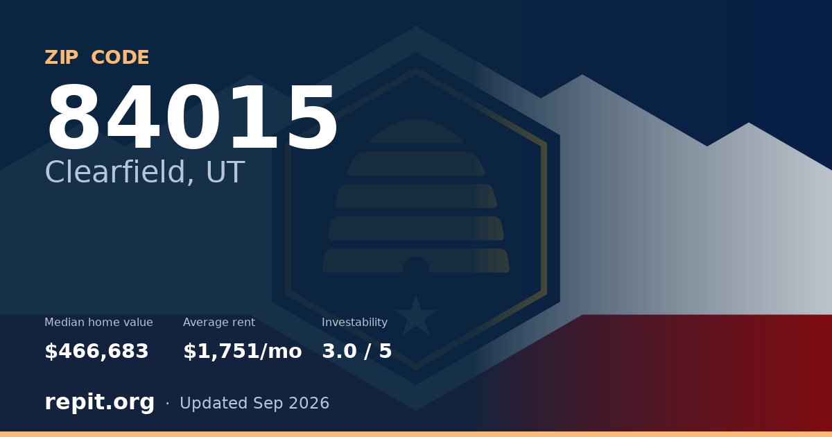 ZIP code 84015 (Clearfield, UT) — median home value $466,683, average rent $1,751/mo