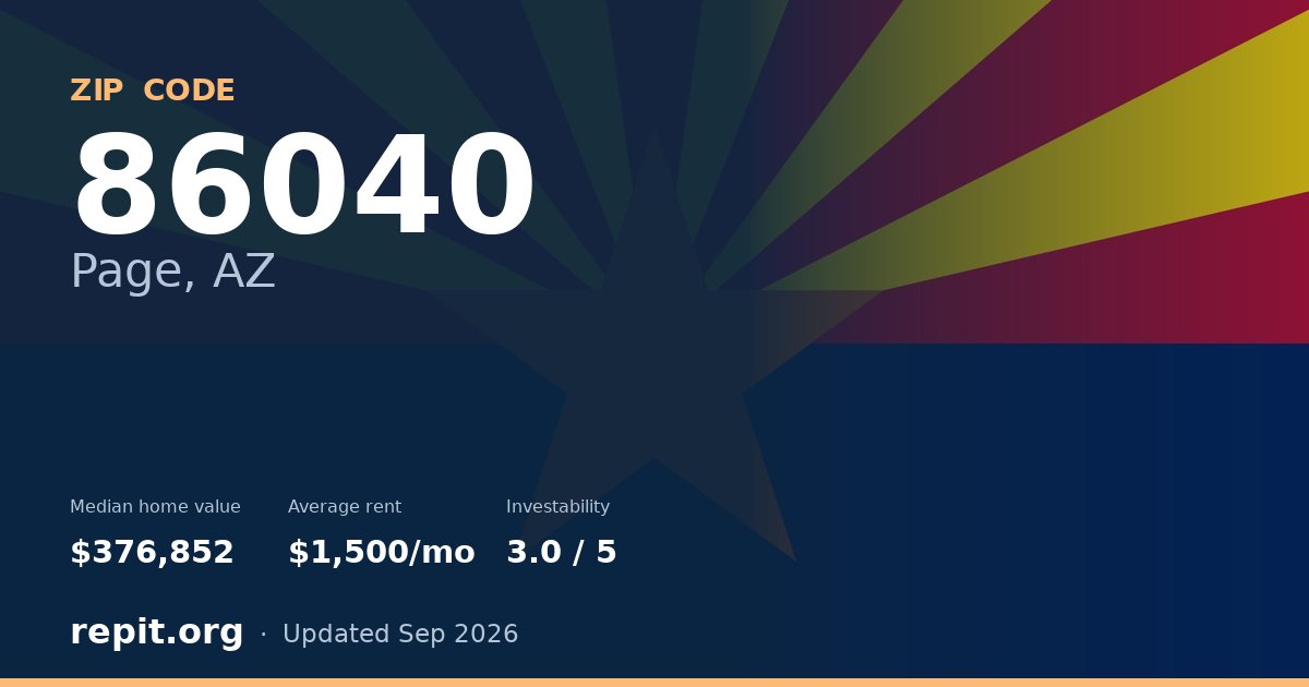 ZIP code 86040 (Page, AZ) — median home value $376,852, average rent $1,500/mo