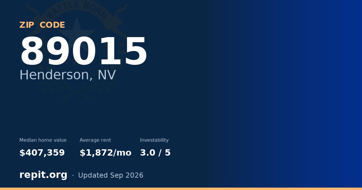 ZIP code 89015 (Henderson, NV) — median home value $407,359, average rent $1,872/mo