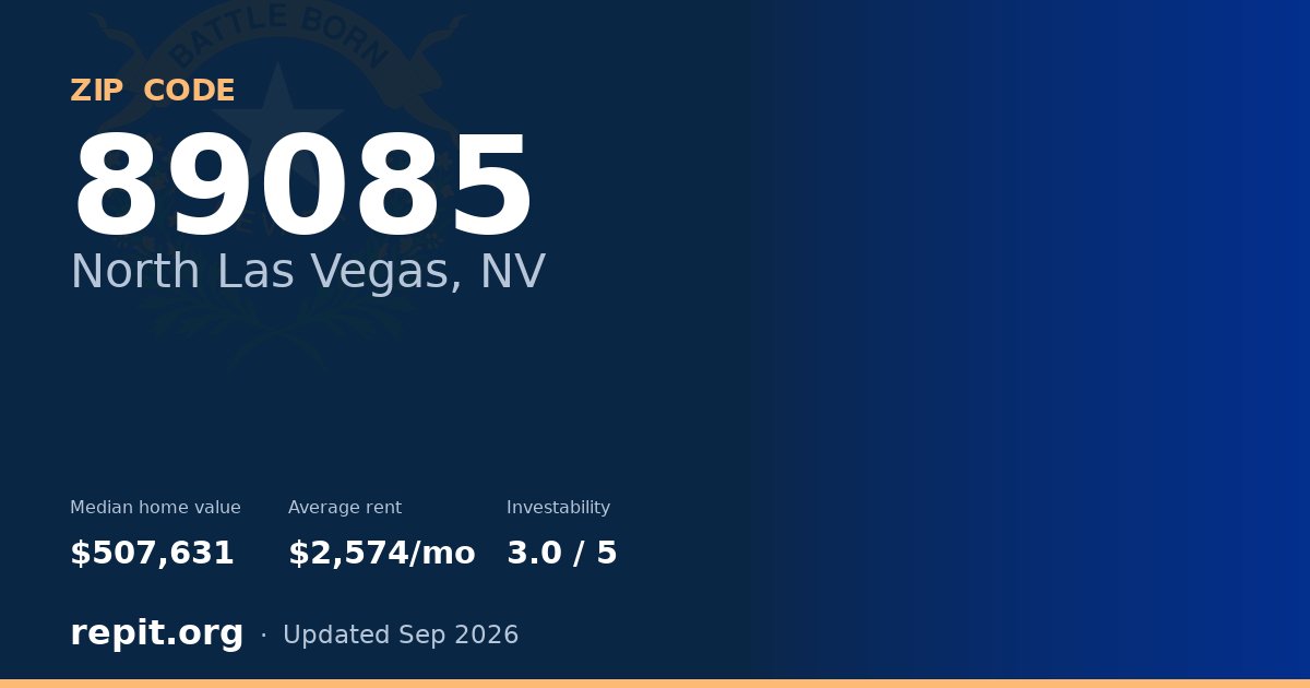 ZIP code 89085 (North Las Vegas, NV) — median home value $507,631, average rent $2,574/mo