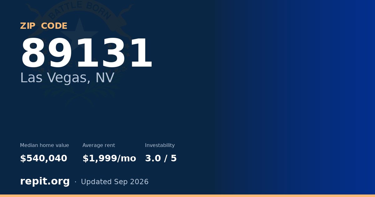 ZIP code 89131 (Las Vegas, NV) — median home value $540,040, average rent $1,999/mo