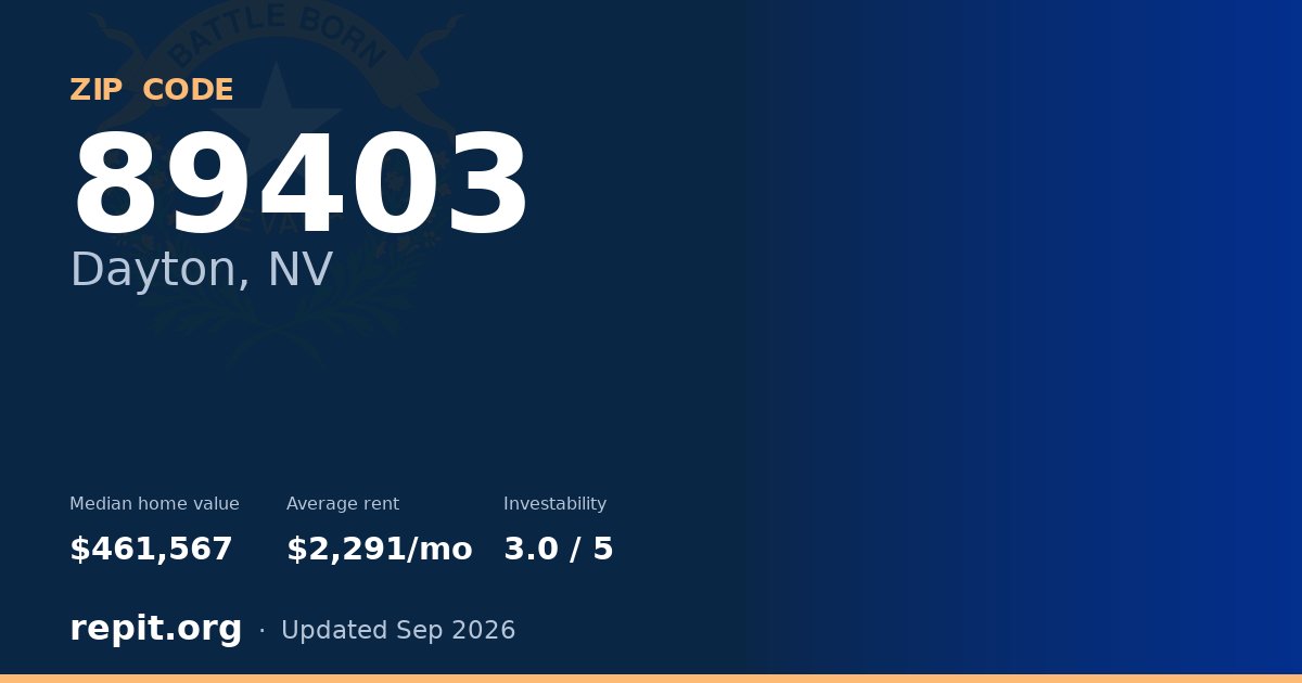 ZIP code 89403 (Dayton, NV) — median home value $461,567, average rent $2,291/mo